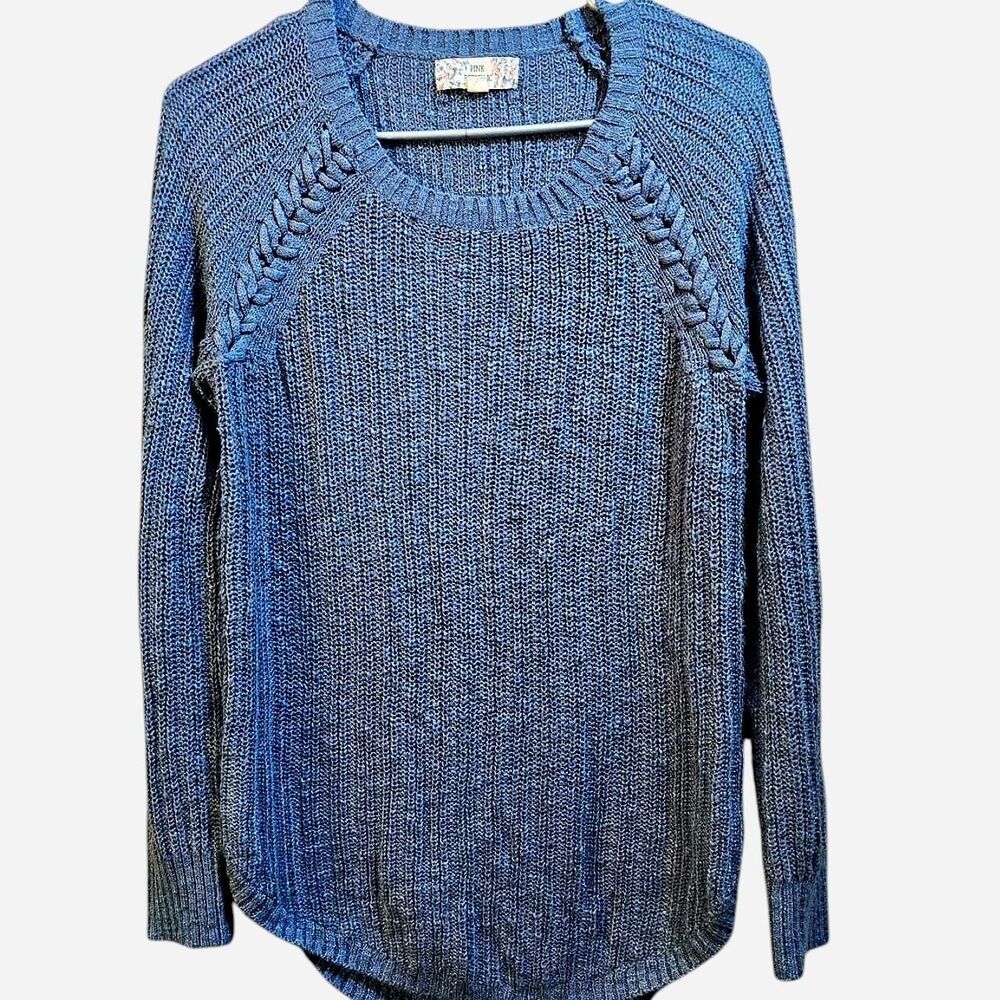 Pink Republic Women's Blue Knit Sweater With Braided Detailing Size Large